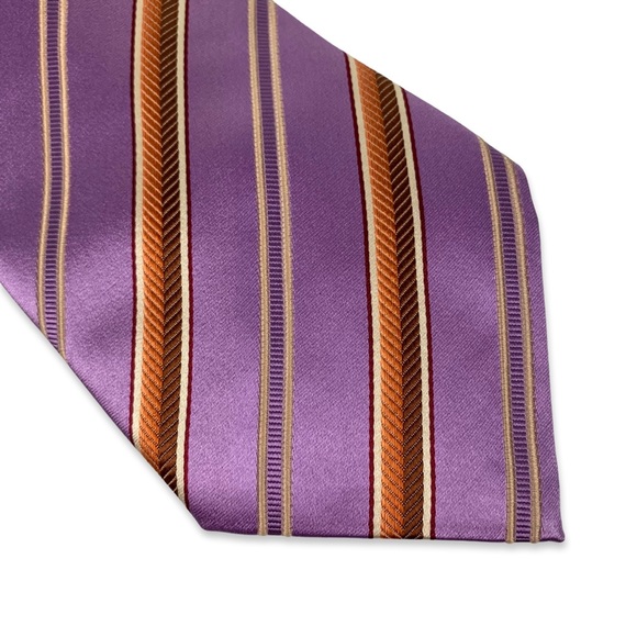 Ermenegildo Zenga 100% Silk Purple and Orange Striped Tie - Picture 2 of 6